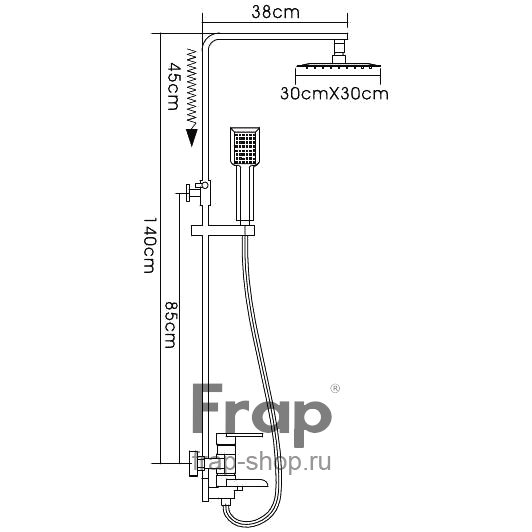 F2415 Душевой гарнитур ванна одноручковый с пов. изливом F2415 Душевой гарнитур ванна одноручковый с пов. изливом