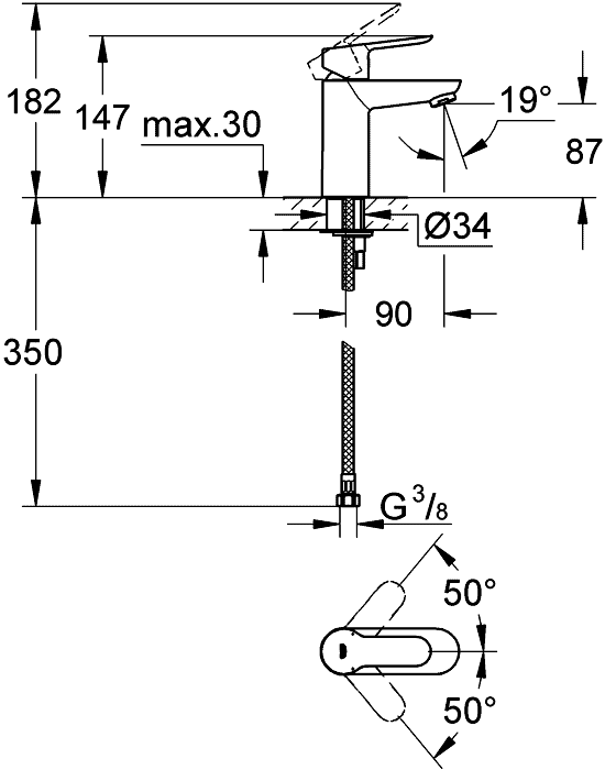 GROHE BauEdge Смеситель однорычажный для раковины гл корпус 23330000 GROHE BauEdge Смеситель однорычажный для раковины гл корпус 23330000